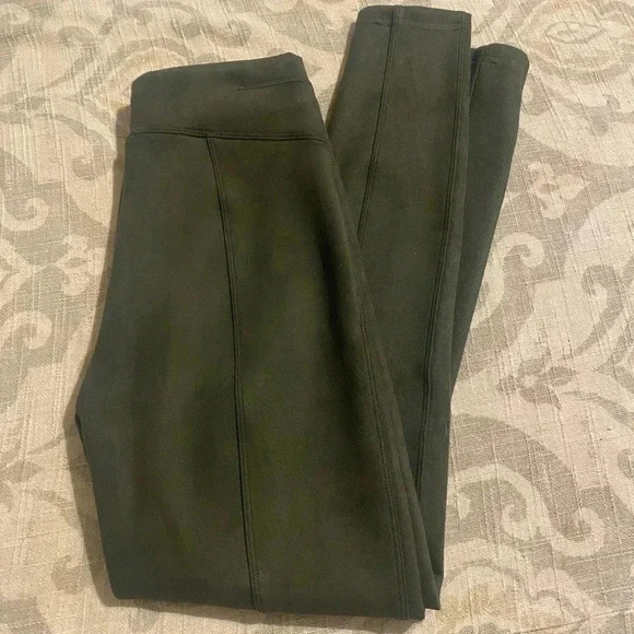 Spanx Faux Suede Leggings Size Small Dark Olive Green - Picture 2 of 8